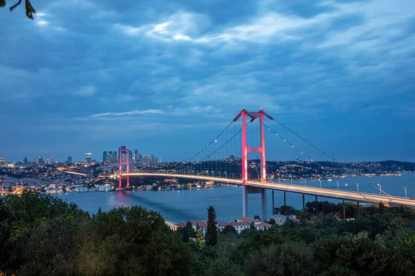 Pont Bosphore Istanbul Turquie Reliant Asie Europe Soirée Longue Exposition — Photo