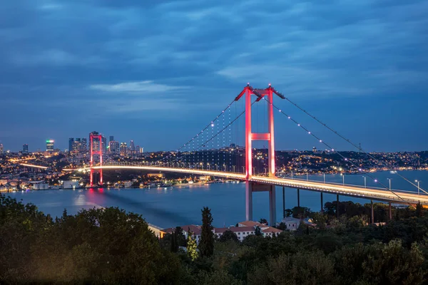 Pont Bosphore Istanbul Turquie Reliant Asie Europe Soirée Longue Exposition — Photo