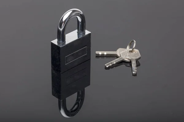 Lock Key Padlock Key Isolated Black Background — Stock Photo, Image