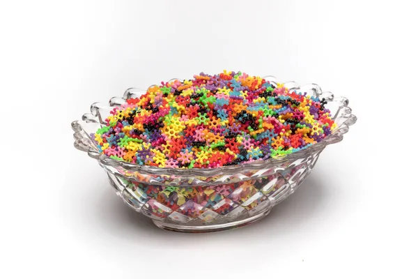 Colorful Candies Glass Bowl White Background — Stock Photo, Image