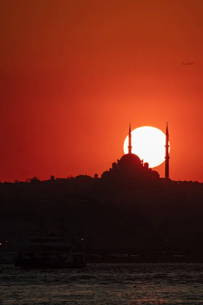 Mesquita Fatih Pontua Horizonte Istambul Pôr Sol Istambul Turquia — Fotografia de Stock