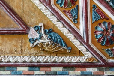 Artvin, Macahel, Türkiye - 25 Temmuz 2015; Artvin Macahel Camili Köyü 'ndeki tarihi Camii Camii' nin iç manzarası. Cami el boyası ve ahşap süslemeleriyle ünlüdür..