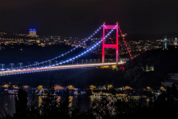 Istanbul Bosporus Bridge Night Time — Stock fotografie