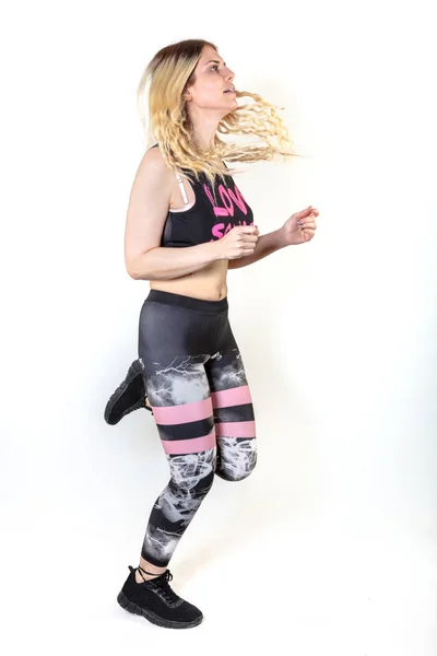 Fitness Girl White Background Enjoys Sports Training Gym Workout — Stock Photo, Image