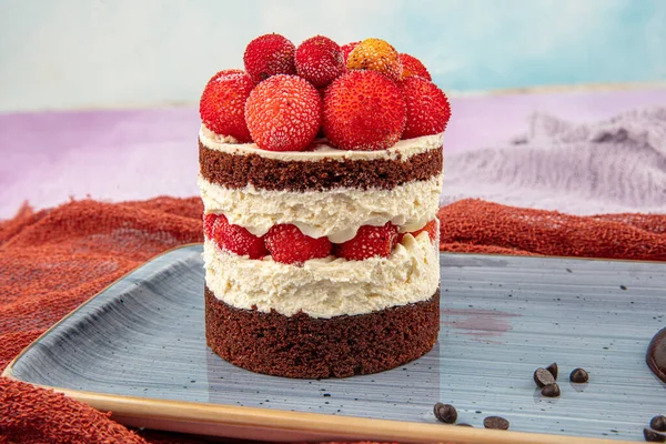 Torta Cioccolato Corbezzolo Fresco Frutta Bosco Vista Dall Alto Immagine — Foto Stock