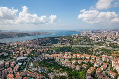 İstanbul, Türkiye - 9 Haziran 2013; İstanbul helikopterden ufuk çizgisi. Tarihsel yarımada, Bakire Kulesi, Uskudar, Ortakoy, Boğaz ve Marmara Denizi. Helikopterden çekilen İstanbul silueti.