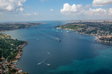 İstanbul, Türkiye - 9 Haziran 2013; İstanbul helikopterden İstanbul manzarası. Helikopterden İstanbul Köprüsü manzarası. Helikopterden ateş ediliyor..