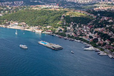 İstanbul, Türkiye - 9 Haziran 2013; İstanbul helikopterden manzara. İstanbul Bebek Sahili 'nde (Etiler Sahili). Helikopterden ateş ediliyor..