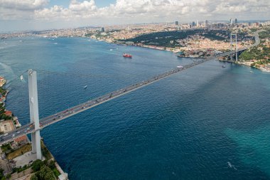 İstanbul, Türkiye - 9 Haziran 2013; İstanbul helikopterden İstanbul manzarası. Helikopterden İstanbul Köprüsü manzarası. Helikopterden ateş ediliyor..