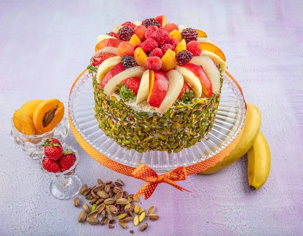 Mixed fruit cake. Birthday cake / birthday cake with fresh fruits.