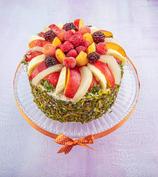 Mixed fruit cake. Birthday cake / birthday cake with fresh fruits.