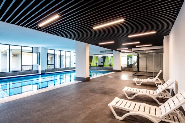 Indoor swimming pool. Indoor swimming pool in healthy concept