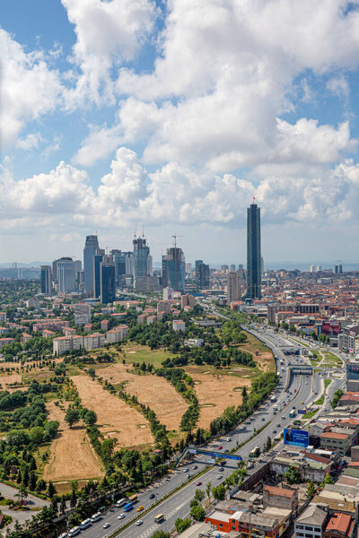 Istanbul, Turkiye - 09 Haziran 2013; The Besiktas district of Istanbul is the fourth district of Levent. The center of skyscrapers and finance in Istanbul. Shooting from the helicopter.