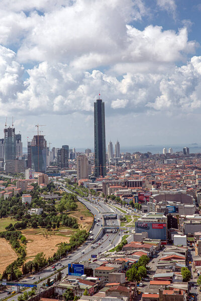 Istanbul, Turkiye - 09 Haziran 2013; The Besiktas district of Istanbul is the fourth district of Levent. The center of skyscrapers and finance in Istanbul. Shooting from the helicopter.