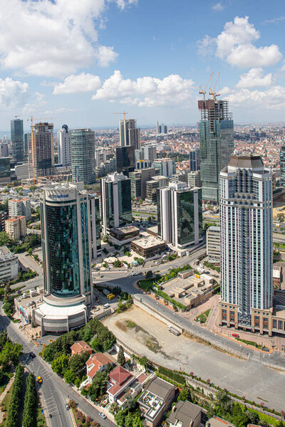 Istanbul, Turkiye - 09 Haziran 2013; The Besiktas district of Istanbul is the fourth district of Levent. The center of skyscrapers and finance in Istanbul. Shooting from the helicopter.