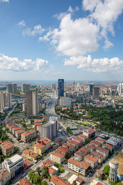 Istanbul, Turkiye - 09 Haziran 2013; The Besiktas district of Istanbul is the fourth district of Levent. The center of skyscrapers and finance in Istanbul. Shooting from the helicopter Istanbul skyline.