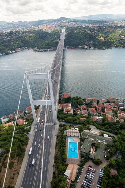 İstanbul, Türkiye - 9 Haziran 2013; İstanbul helikopterden manzara. İstanbul, Beykoz Fatih Sultan Mehmet Köprüsü. Helikopterden ateş ediliyor..