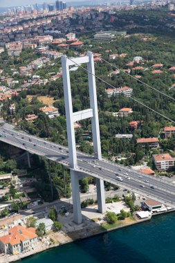 İstanbul, Türkiye - 9 Haziran 2013; İstanbul helikopterden İstanbul manzarası. Helikopterden İstanbul Köprüsü manzarası. Helikopterden ateş ediliyor..