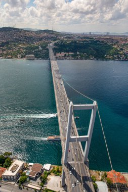 İstanbul, Türkiye - 9 Haziran 2013; İstanbul helikopterden İstanbul manzarası. Helikopterden İstanbul Köprüsü manzarası. Helikopterden ateş ediliyor..