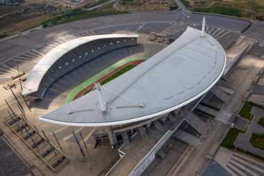 İstanbul, Türkiye - 10 Haziran 2013; İstanbul Olimpiyat Stadyumu 'nun (Atatürk Olimpiyat Stadyumu) havadan görünüşü. Helikopterden ateş ediliyor..