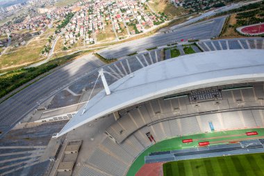 İstanbul, Türkiye - 10 Haziran 2013; İstanbul Olimpiyat Stadyumu 'nun (Atatürk Olimpiyat Stadyumu) havadan görünüşü. Helikopterden ateş ediliyor..