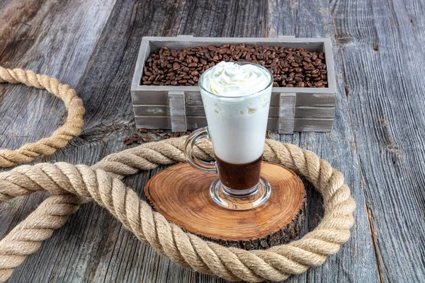Caffe Moca Con Crema Batida Macchiato Latte Vaso Alto Vaso — Foto de Stock