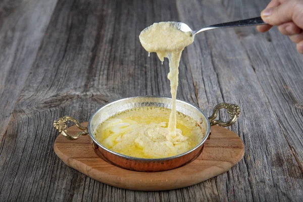 Muhlama Corn Porridge Cheese Turkish Cuisine Kuymak Guymak Yaglas — Stock Photo, Image