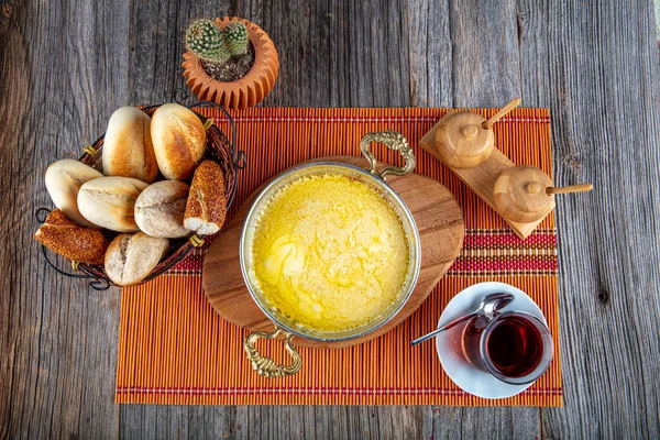 Muhlama Corn Porridge Cheese Turkish Cuisine Kuymak Guymak Yaglas — Stock Photo, Image
