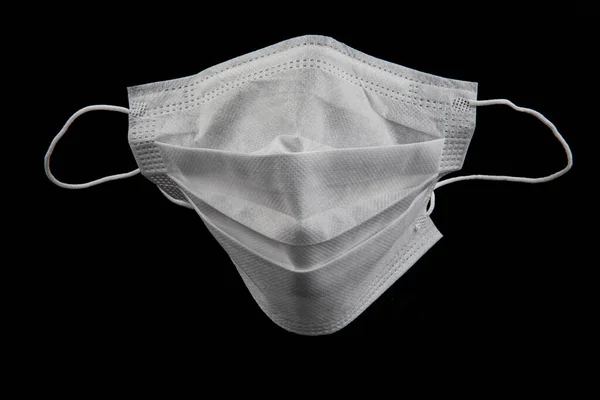 头孢病毒预防面罩保护 带橡胶耳带的外科口罩 典型的3层外科口罩盖住口鼻 程序面罩从细菌 保护概念 — 图库照片