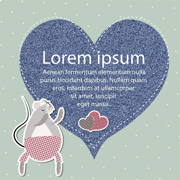 Gri fare ve kalbi olan bir şablon çerçevesi