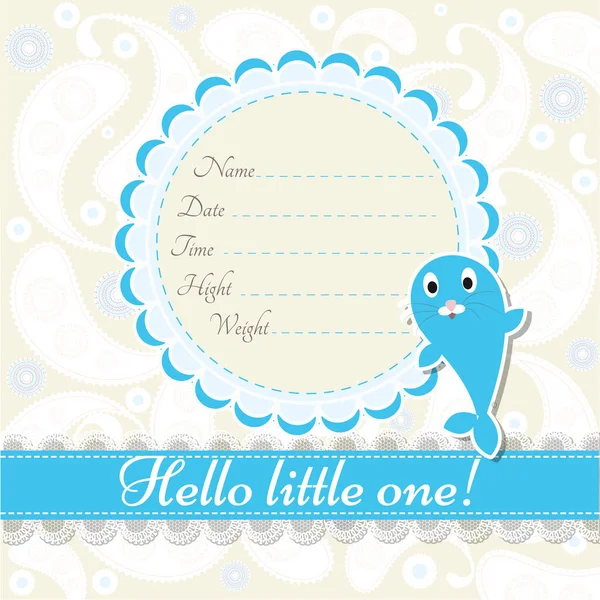 Baby arrival card with seal, vector illustration — Stock Vector