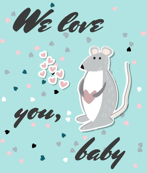 带粉色和薄荷色鼠标的儿童房海报 — 图库矢量图片