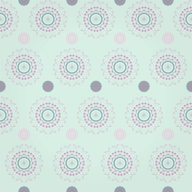 Mor, pembe ve nane renginde doğulu süslemeleri olan kusursuz desen, vektör