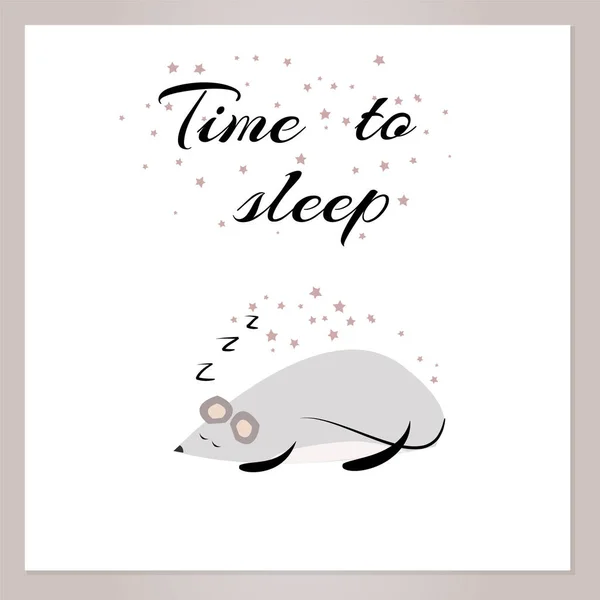 Tempo Legenda Para Dormir Com Mouse Adormecido Bonito — Vetor de Stock