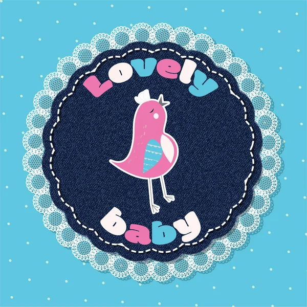 Denim madalyonu, güzel pembe kuşlu kot pantolon çerçevesi