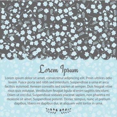 Çiçek süslemeli klasik davetiye, vektör illüstrasyonu