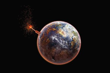 Eski bir bomba gibi. Küresel felaket konsepti. Kirlilik, sera etkisi, küresel ısınma gezegenimizi yok ediyor..