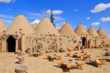 Harran, Sanli Urfa, Türkiye. Harran 'ın geleneksel konik evleri.