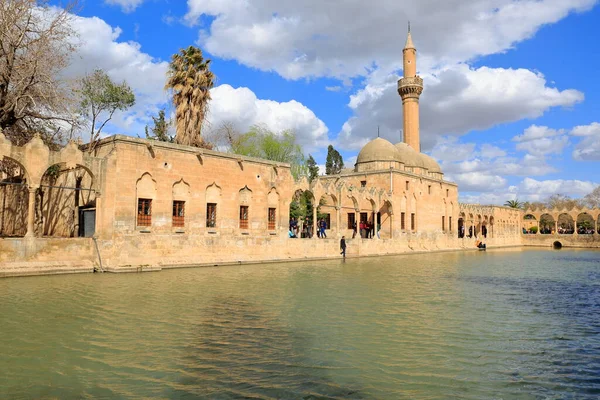 Şanlıurfa, Türkiye - 12 Mart 2017: Balık Gölü. Çeşitli efsanelere göre, göl ve içindeki balıklar kutsal olarak kabul edilir. Bu nedenle yerli ve yabancı turistlerin ilgisini çekiyor..