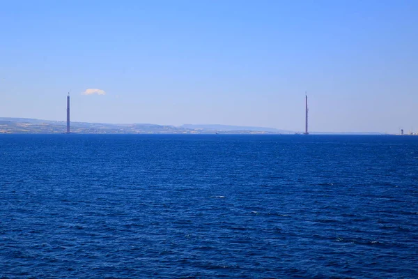 Vue Sur Détroit Des Dardanelles Les Poteaux Pont Routier Sur — Photo