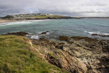 Yeni Polzeath - Cornwall 'da güzel deniz manzarası