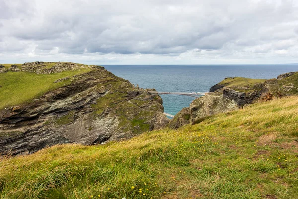 Hrad Tintagel Krásný Výhled Hory Moře Cornwallu — Stock fotografie