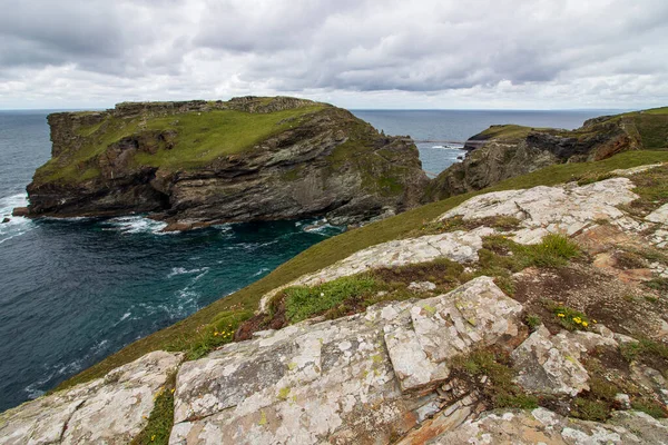 Tintagel Slott Vacker Utsikt Över Bergen Och Havet Cornwall — Stockfoto