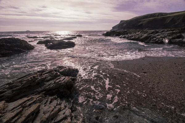 New Polzeath Cornwall Колір Заходу Сонця Над Морем — стокове фото