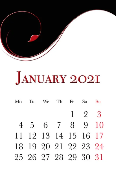 Cartão Calendário Para Mês Janeiro 2021 — Fotografia de Stock