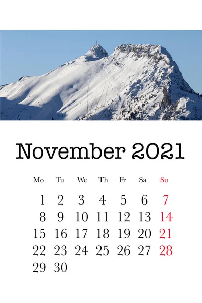Κάρτα Ημερολογίου Για Τον Νοέμβριο 2021 — Φωτογραφία Αρχείου