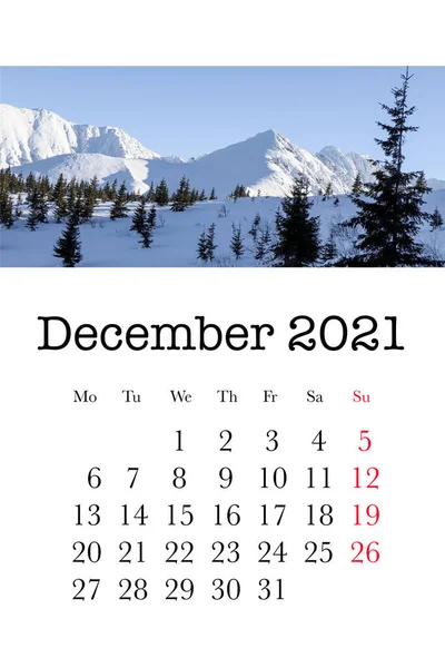 Κάρτα Ημερολογίου Για Τον Μήνα Δεκέμβριο 2021 — Φωτογραφία Αρχείου