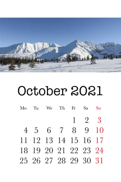Karta Kalendarzowa Październik 2021 — Zdjęcie stockowe