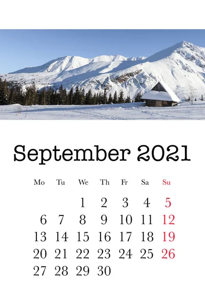 Scheda Calendario Mese Settembre 2021 — Foto Stock