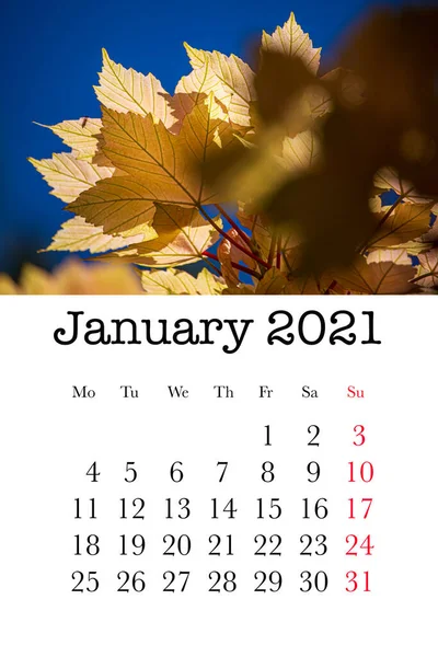 Kalender Kort För Januari Månad 2021 — Stockfoto